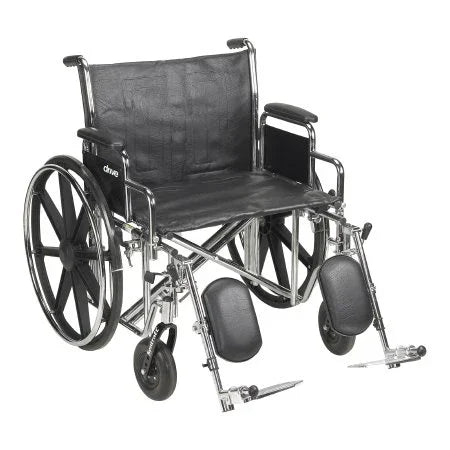 Heavy-duty bariatric wheelchair with black seat, armrests, and elevated leg rests