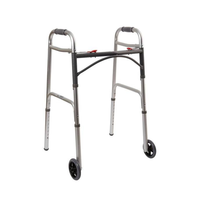 Dual Release Folding Walker with Wheels Adjustable Height