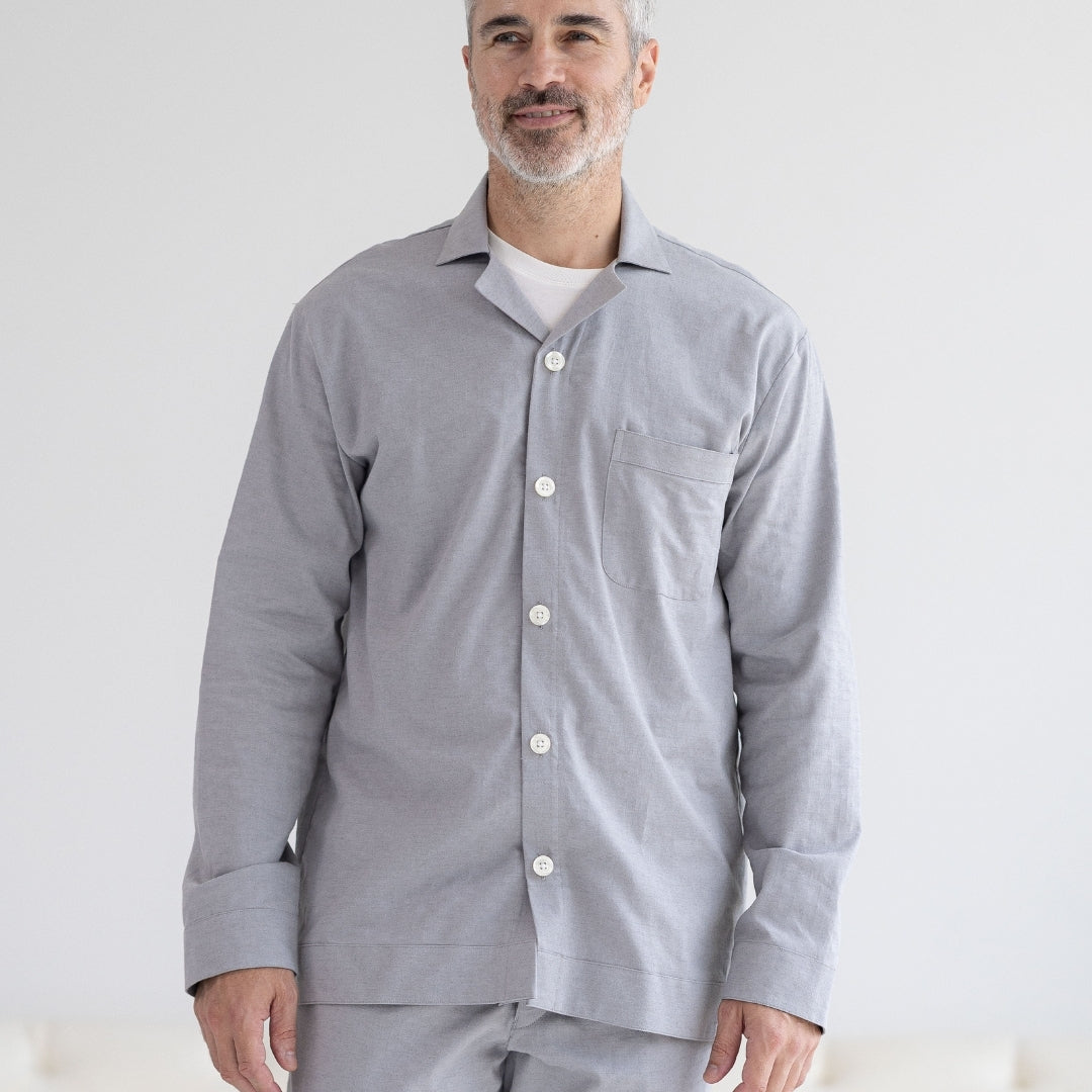 Long Sleeve Grey Pajama Top with Magnetic Closures