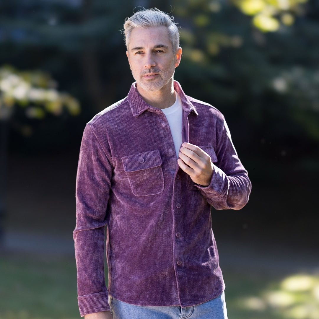 Adaptive Vintage Violet Everyday Corduroy Shirt with Magnetic Closures and Pockets
