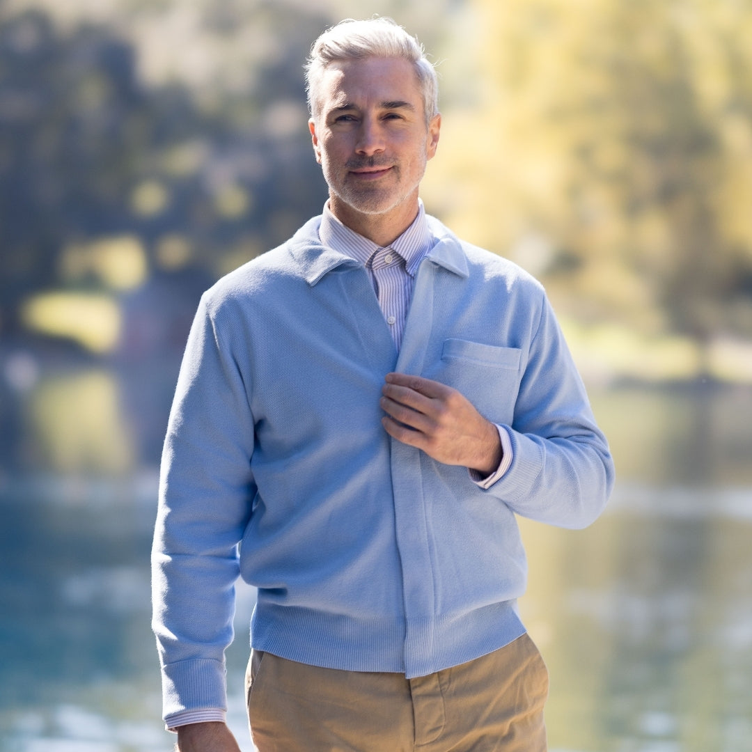 Classic Blue Adaptive Sweater with Magnetic Front Closure with Pocket