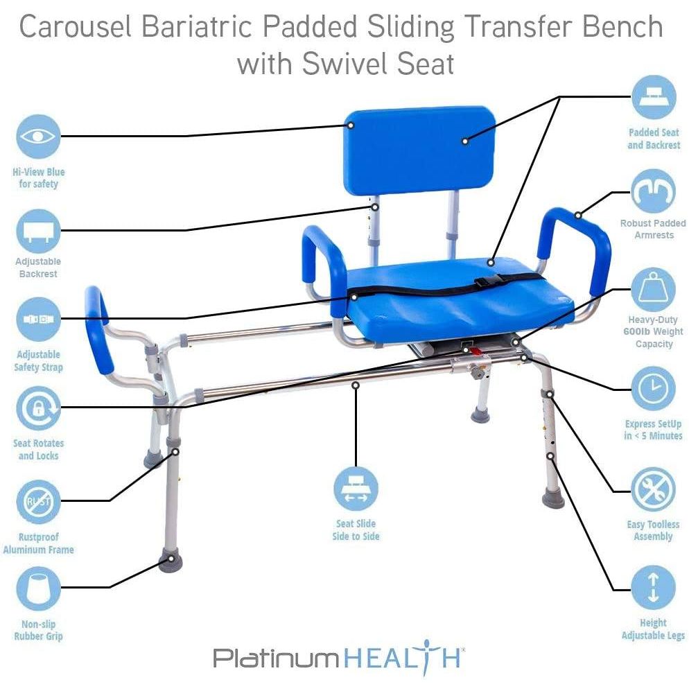 The Original Carousel Sliding Transfer Shower Bath Bench with Swivel Seat - BARIATRIC 600LB Capacity