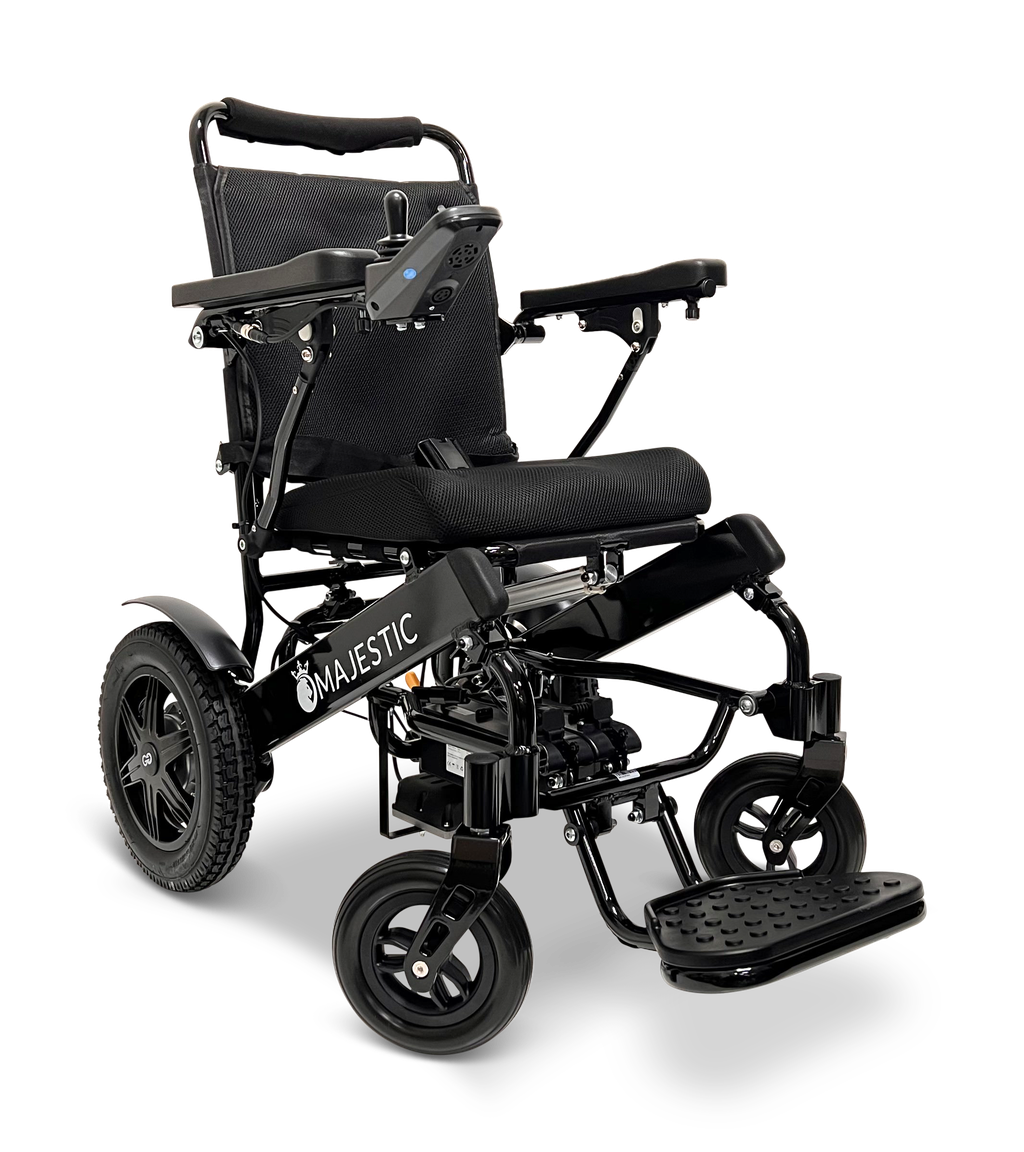 ComfyGO Majestic IQ-9000 folding electric wheelchair in standard black mesh upholstery with black frame