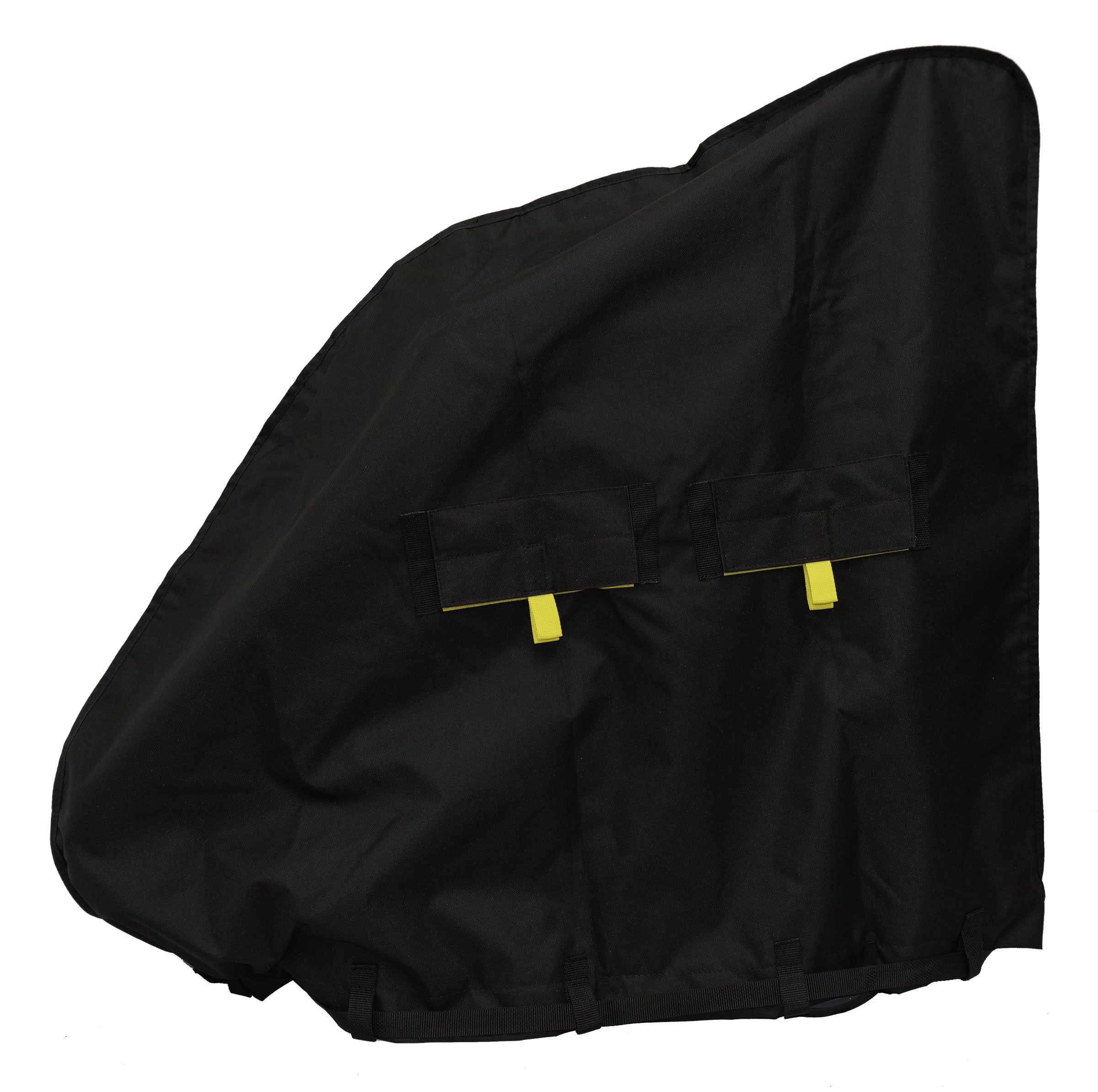 Diestco 3-slot mobility scooter cover showing two closed mail-slot closures with yellow pull tabs
