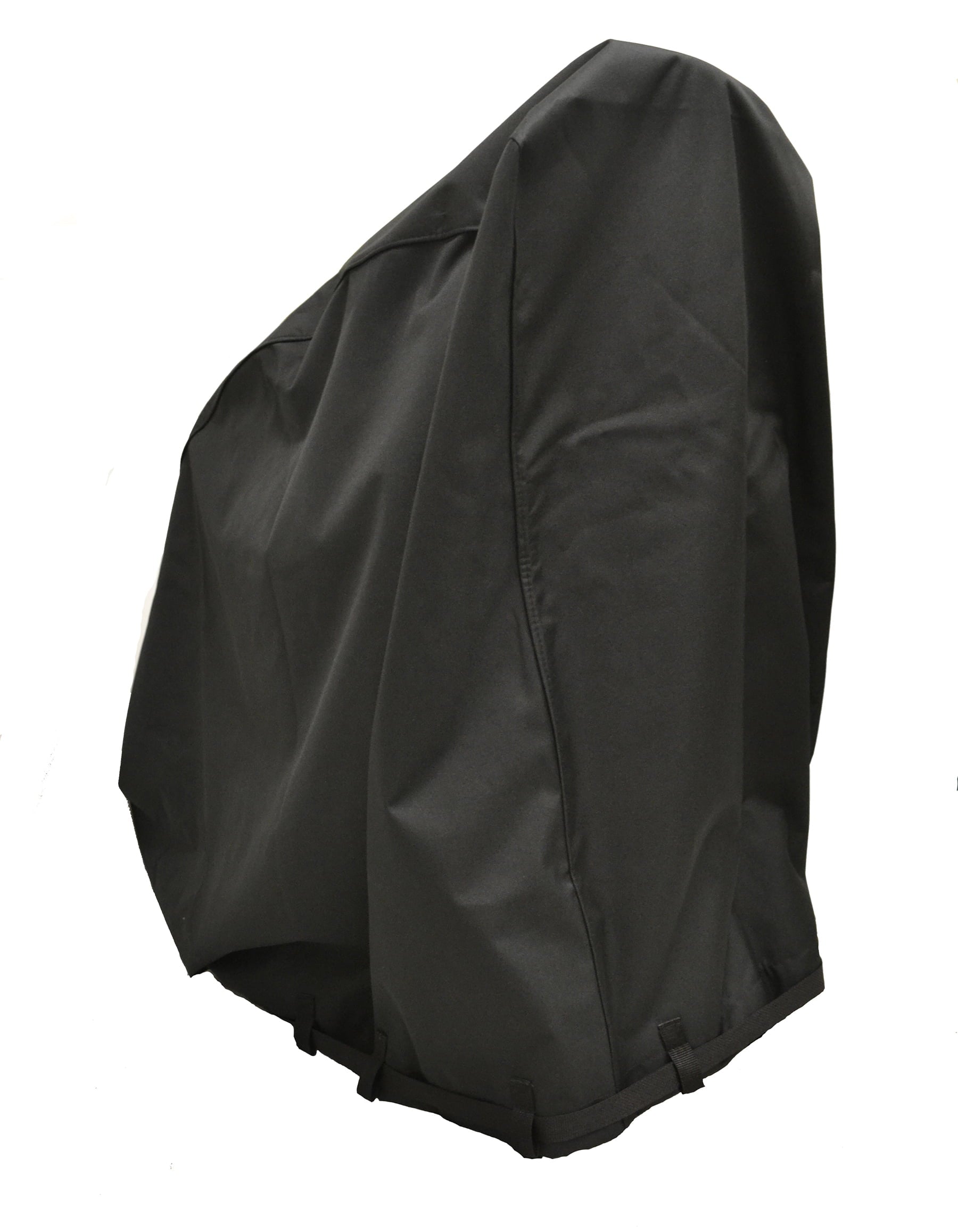 Diestco heavy-duty black power wheelchair cover shown at an angle with a reflective safety strip and belt straps
