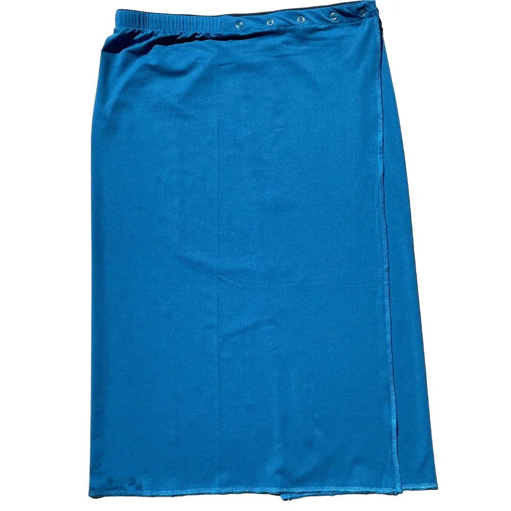 Blue Dignity Bath & Spa Wrap featuring adjustable snaps and quick-drying fabric