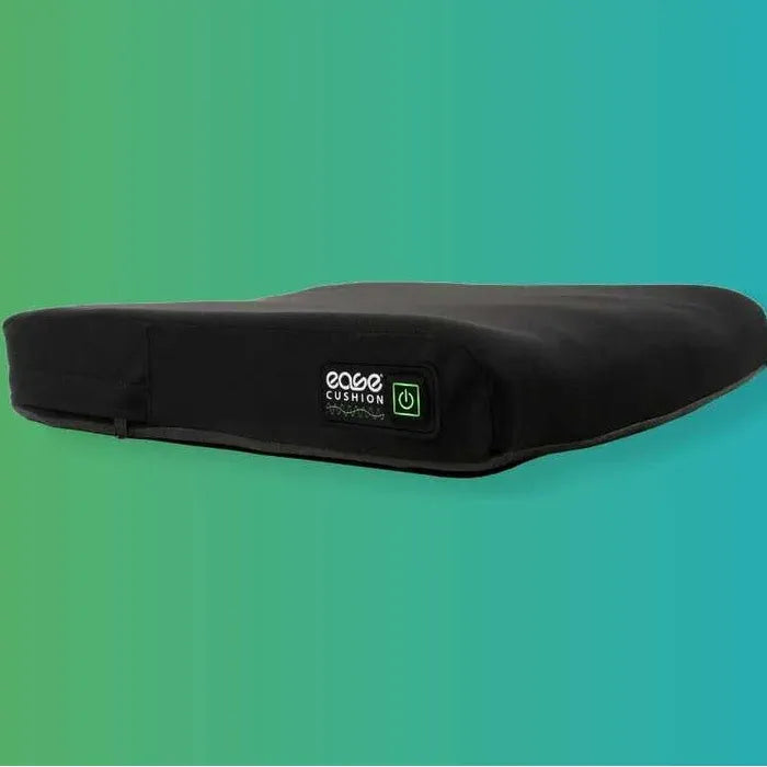 Ease Cushion Gen 2 smart alternating pressure wheelchair cushion designed to help improve pressure redistribution, seated comfort, skin protection, and long-term positioning support for wheelchair users at risk of pressure buildup.