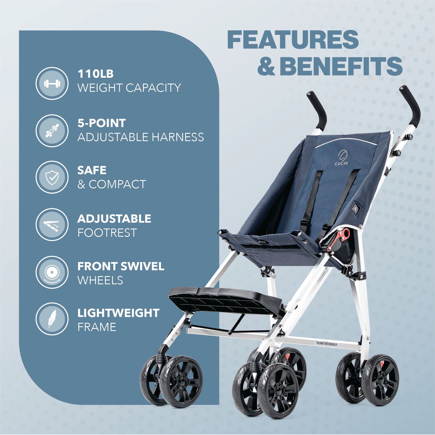 Coche XL Lightweight Special Needs Stroller/Transport Chair, Blue (Backordered)