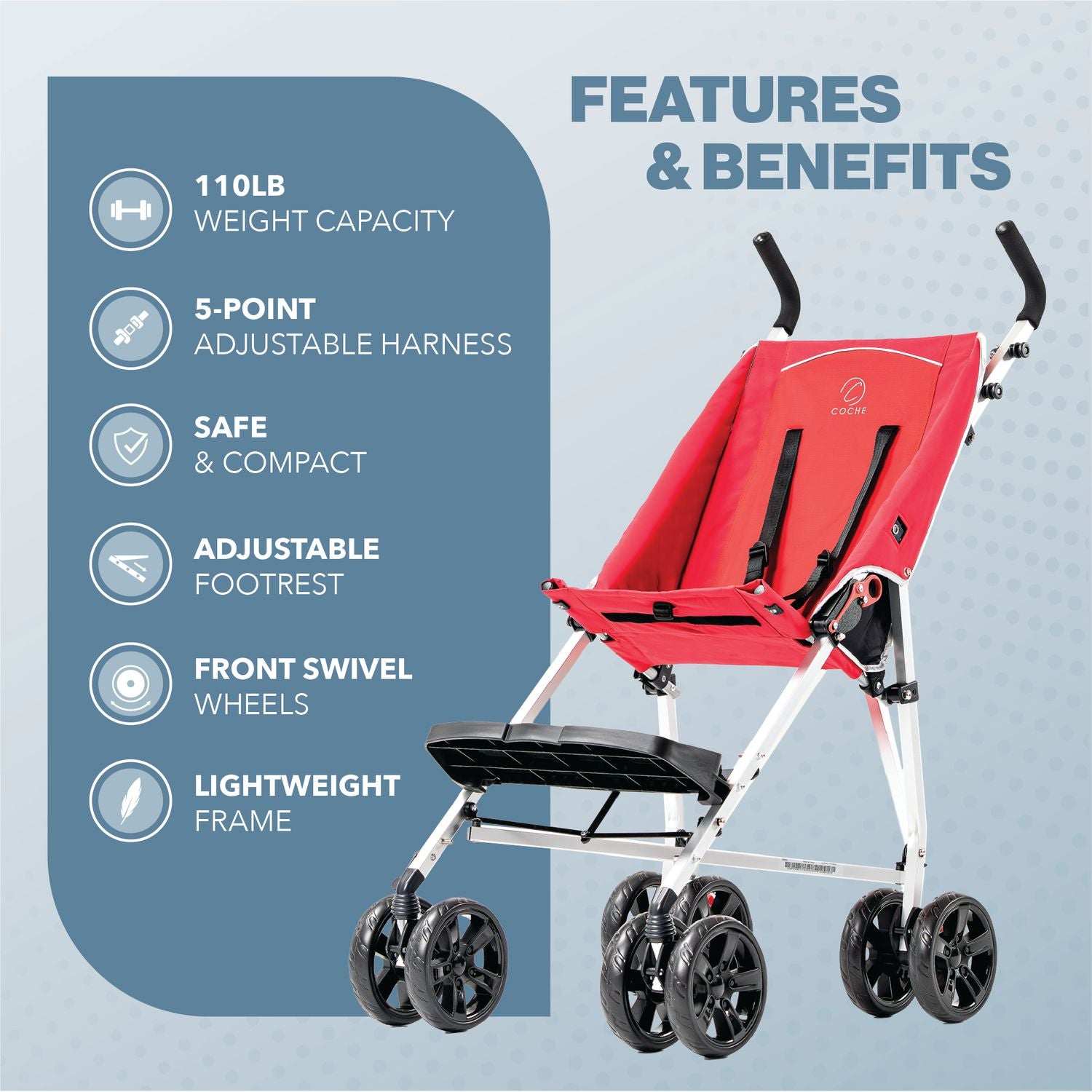 Coche XL Lightweight Special Needs Stroller/Transport Chair, Red