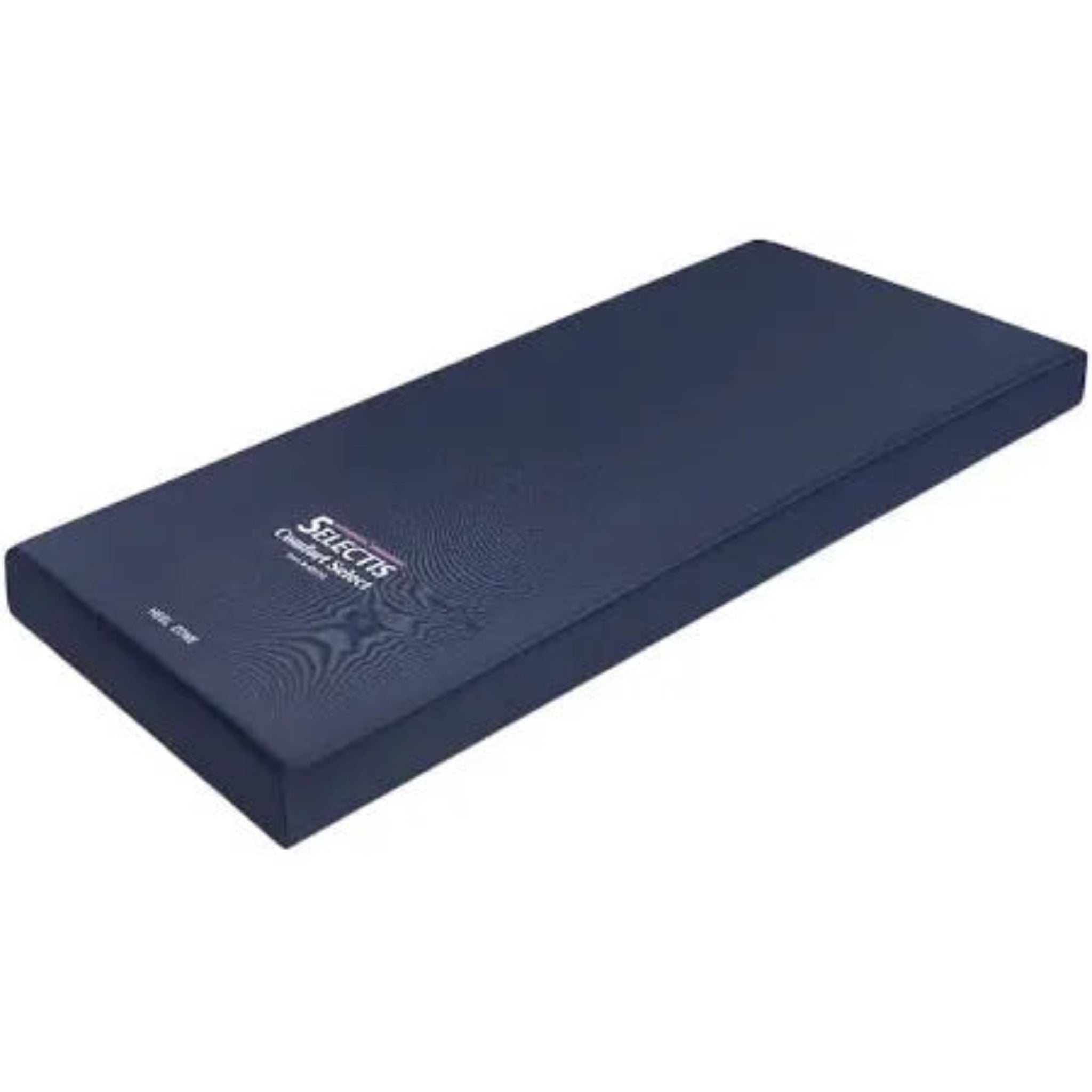 Blue orthopedic foam mattress for medical beds, featuring waterproof cover and firm support.