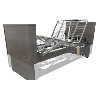 full electric homecare bed with hi lo height and wood finish