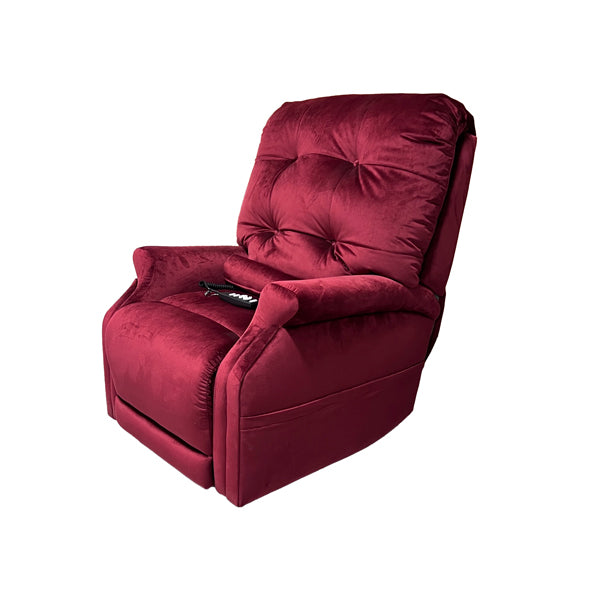 Journey Perfect Sleep Chair 2-Zone Microlux microfiber lift recliner in burgundy with plush cushioning and remote