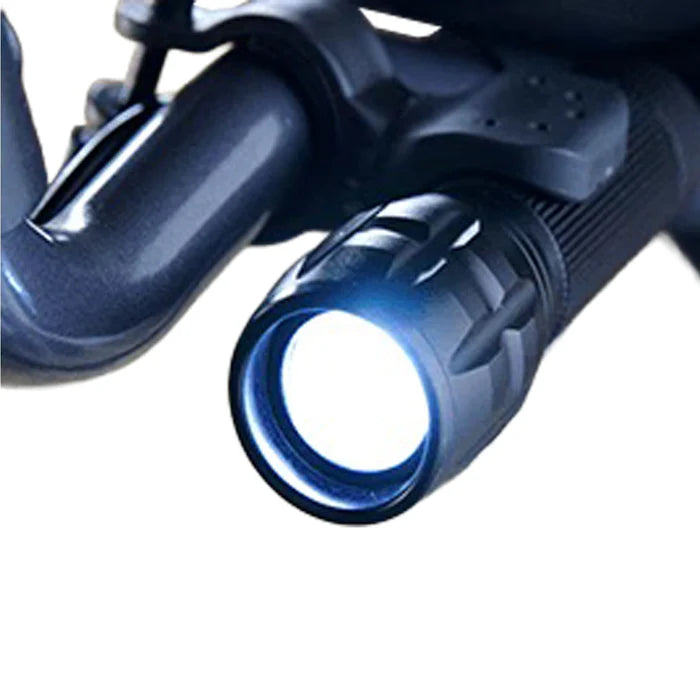 Journey UPWalker LED flashlight attached to an upright walker providing bright hands-free illumination for safer walking in low-light conditions