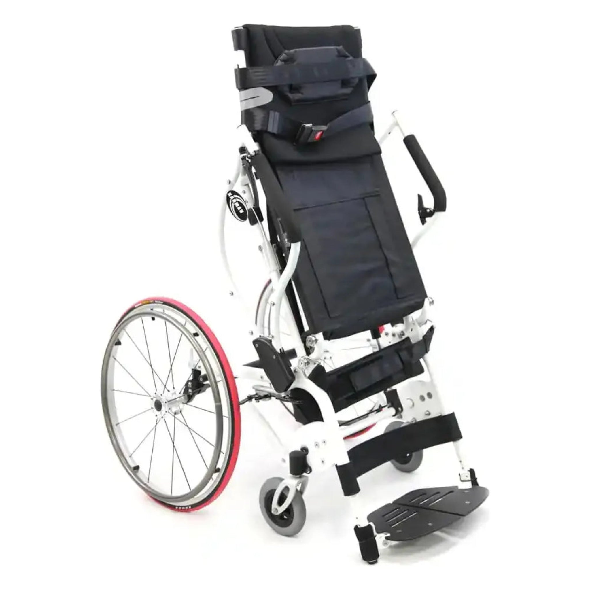 Karman XO-55 Horizon manual standing wheelchair with lightweight aluminum frame, standing support system, chest harness, knee support, and quick-release rear wheels for active indoor and outdoor mobility.