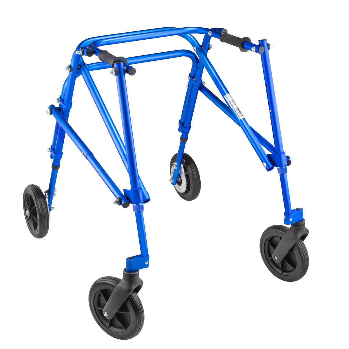 Blue Klip posterior walker with large 8 inch front swivel wheels