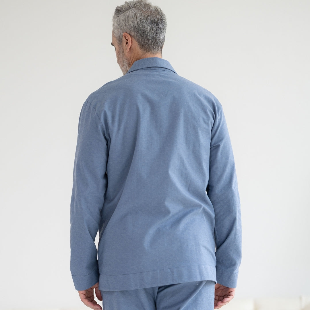 Long Sleeve Blue Brushed Flannel Pajama Top with Magnetic Closures