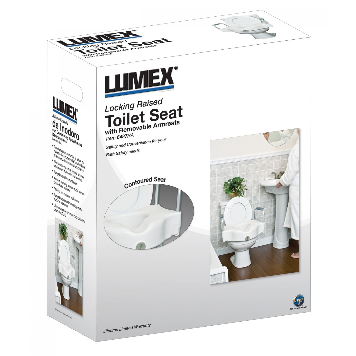 Locking Raised Toilet Seat With Removable Armrests