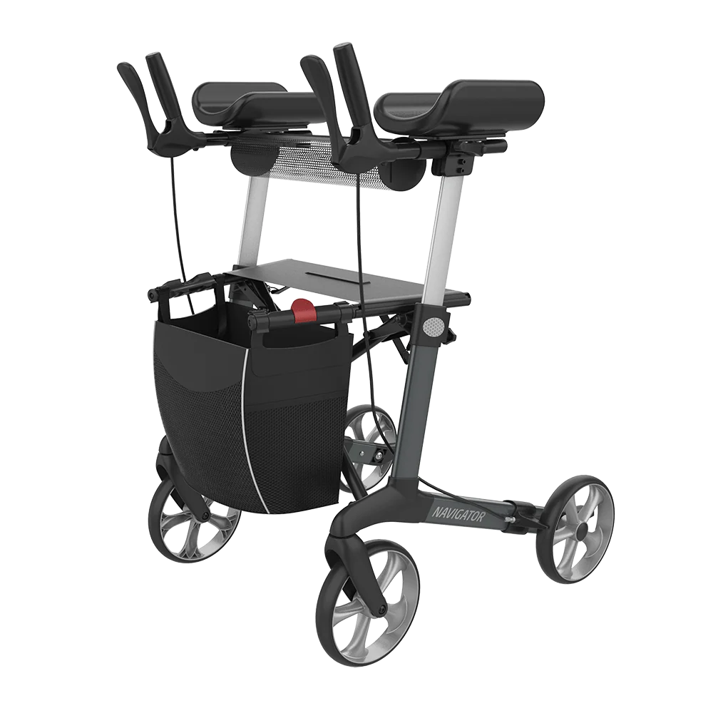 Rehasense SERVER W Upright Indoor Rollator – Forearm Support Walker with Foldable Design