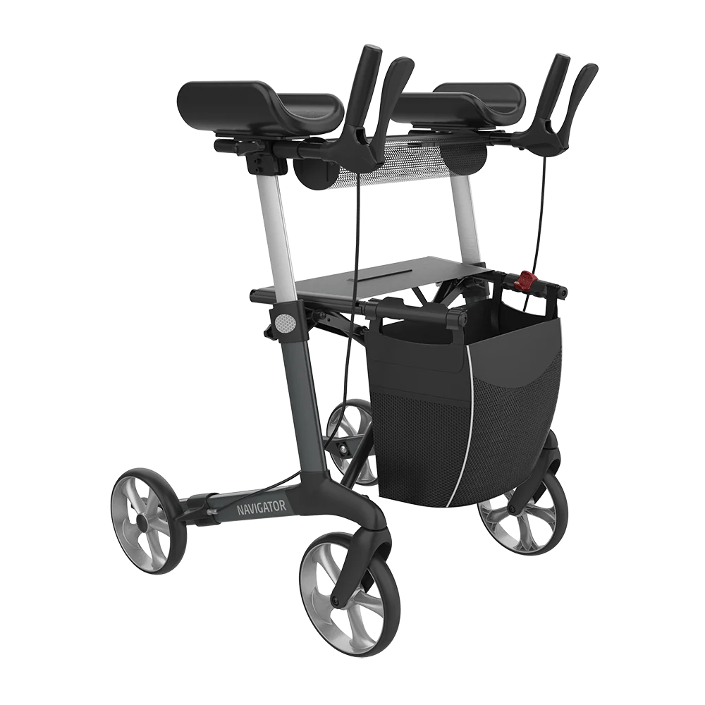 Rehasense SERVER W Upright Indoor Rollator – Forearm Support Walker with Foldable Design