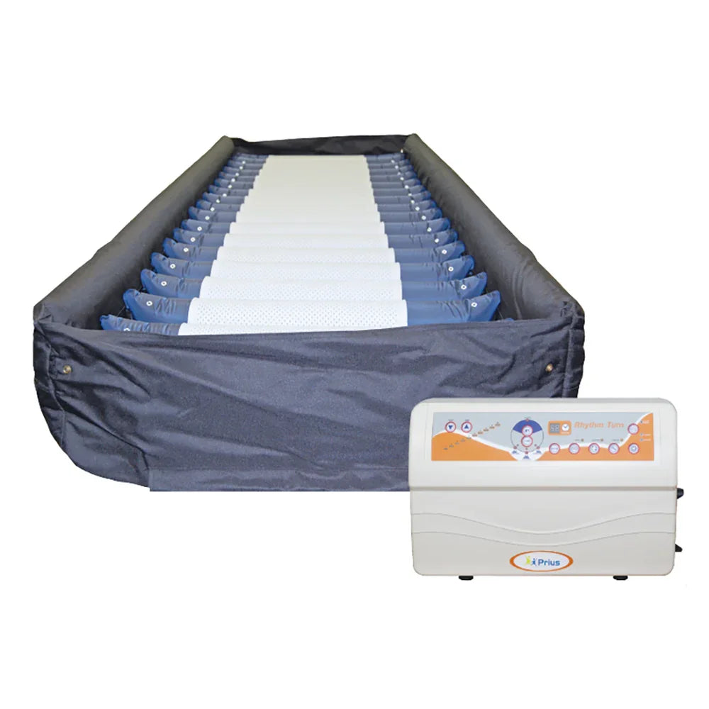 Alternating pressure mattress system with pump for medical bed, pressure relief support
