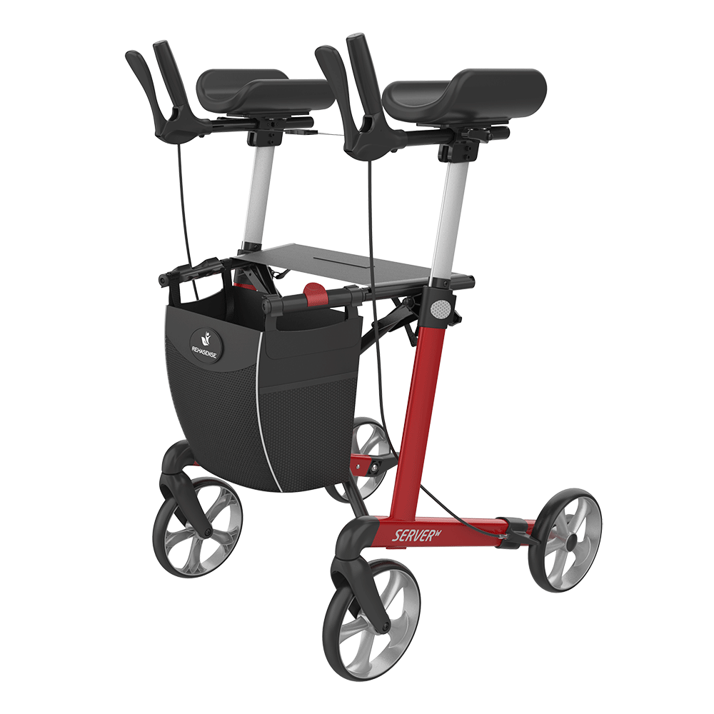Rehasense SERVER W Upright Indoor Rollator – Forearm Support Walker with Foldable Design