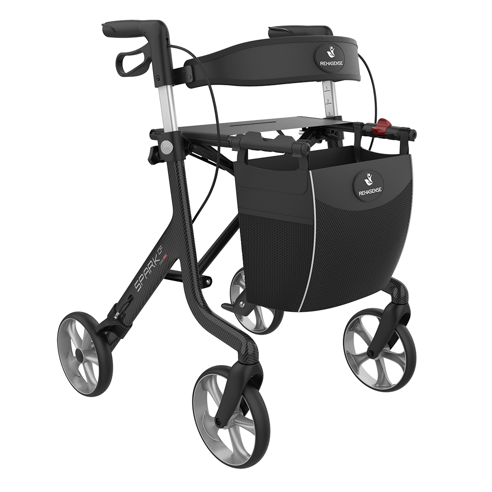 Rehasense SPARK CF Carbon Fiber Rollator – Ultra-Lightweight Folding Walker with Seat