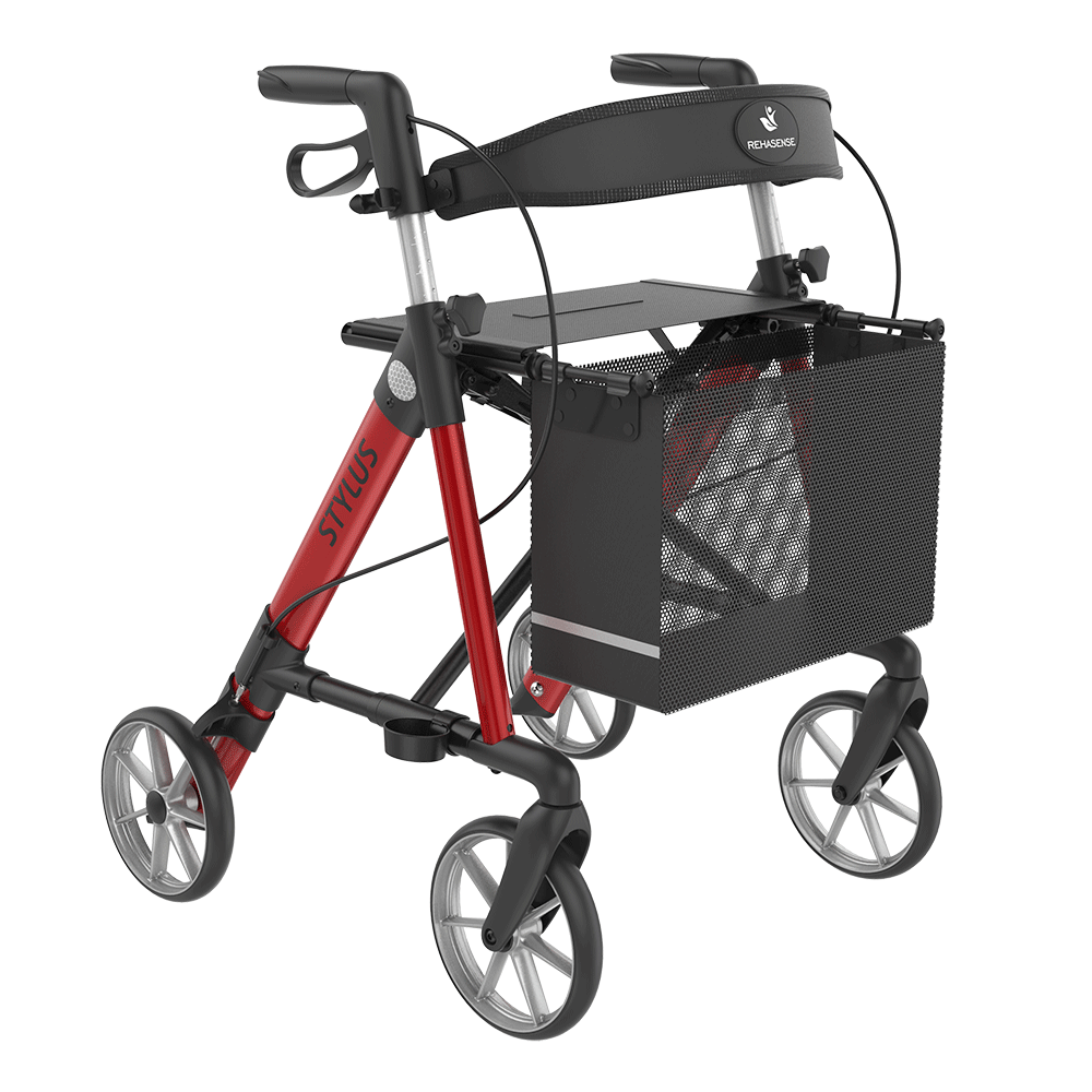 Rehasense STYLUS Lightweight Rollator – Side-Folding Aluminum Walker with Seat