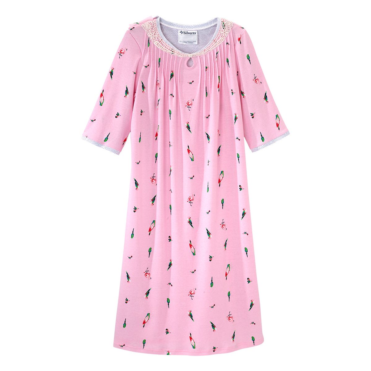 Open Back Knit Nightgown with Lace Trim