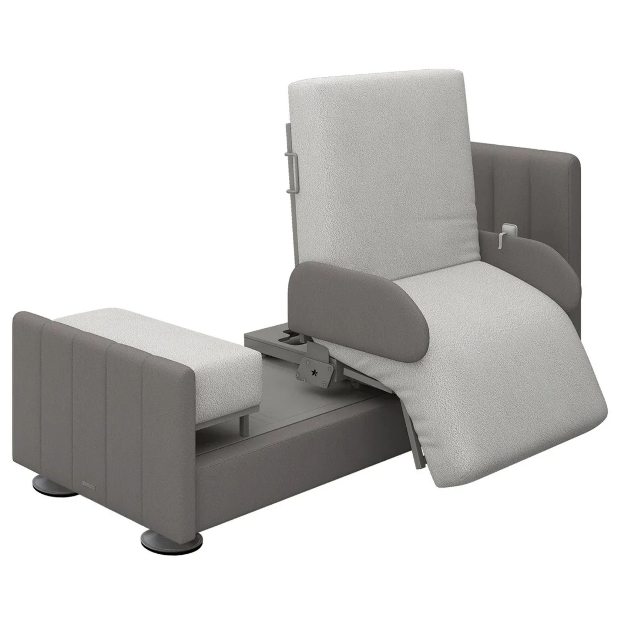 StarSleep Arlo rotating care bed with the sleep surface rotated ninety degrees into a seated exit position