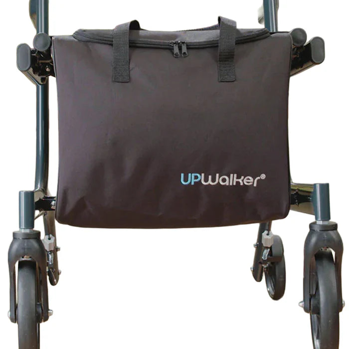 UPWalker Personal Item Bag attached to a rollator walker with zippered closure and organized storage compartments for personal belongings