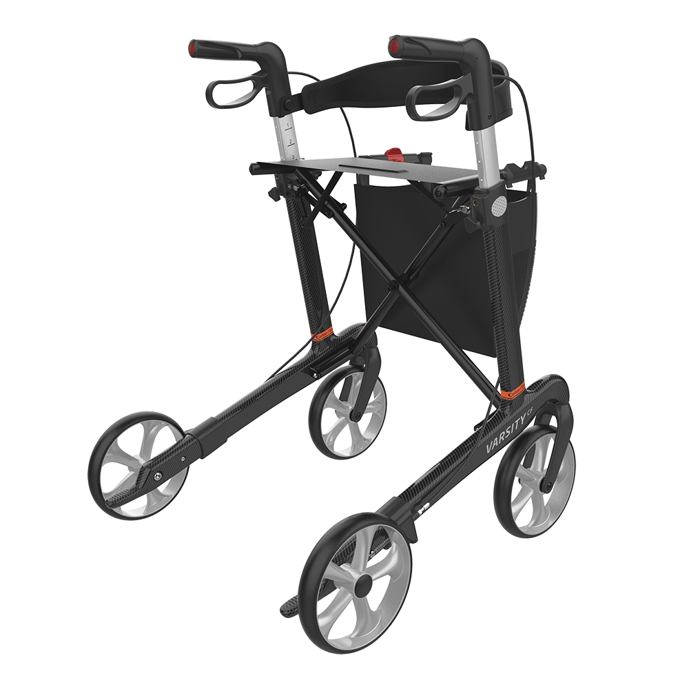 Rehasense VARSITY CF Carbon Fiber Rollator – Ultra-Lightweight Folding Walker with Seat
