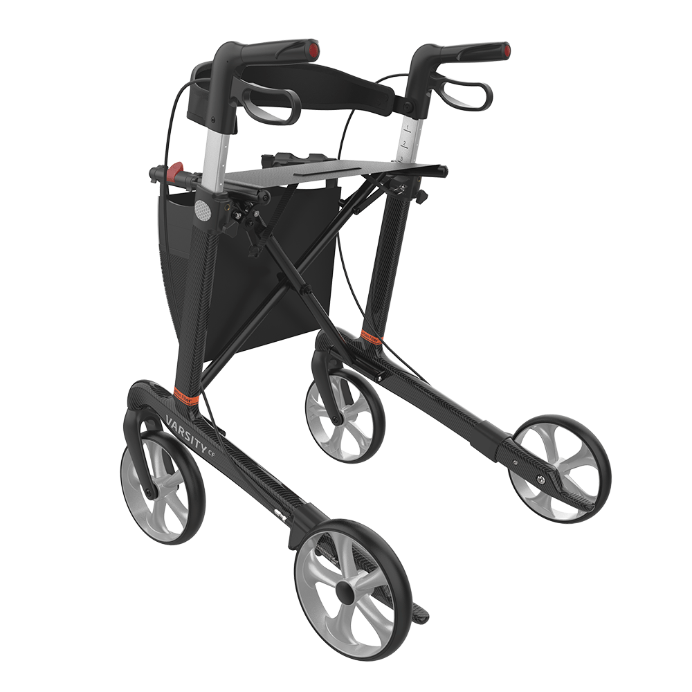 Rehasense VARSITY CF Carbon Fiber Rollator – Ultra-Lightweight Folding Walker with Seat