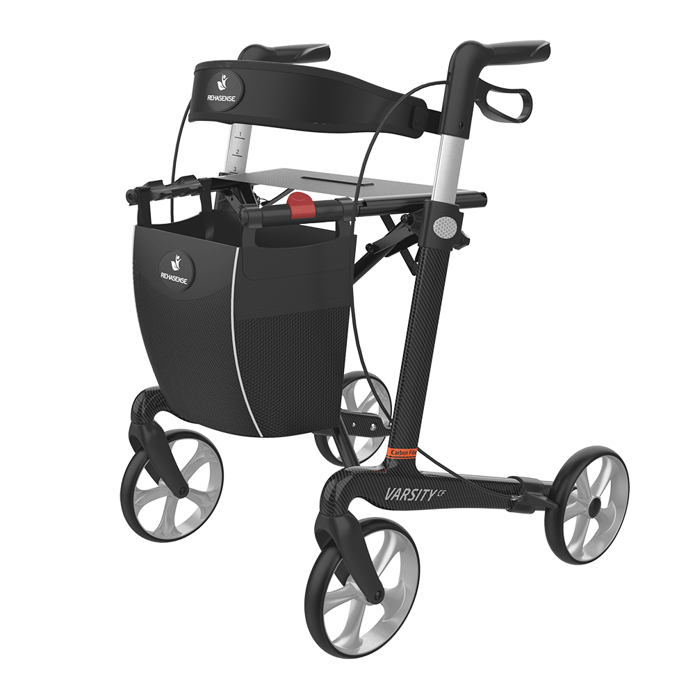 Rehasense VARSITY CF Carbon Fiber Rollator – Ultra-Lightweight Folding Walker with Seat