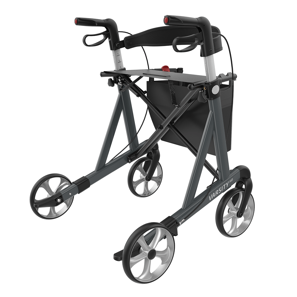 Rehasense VARSITY HD Heavy Duty Rollator – Extra-Wide Folding Walker with Seat (440 lb Capacity)