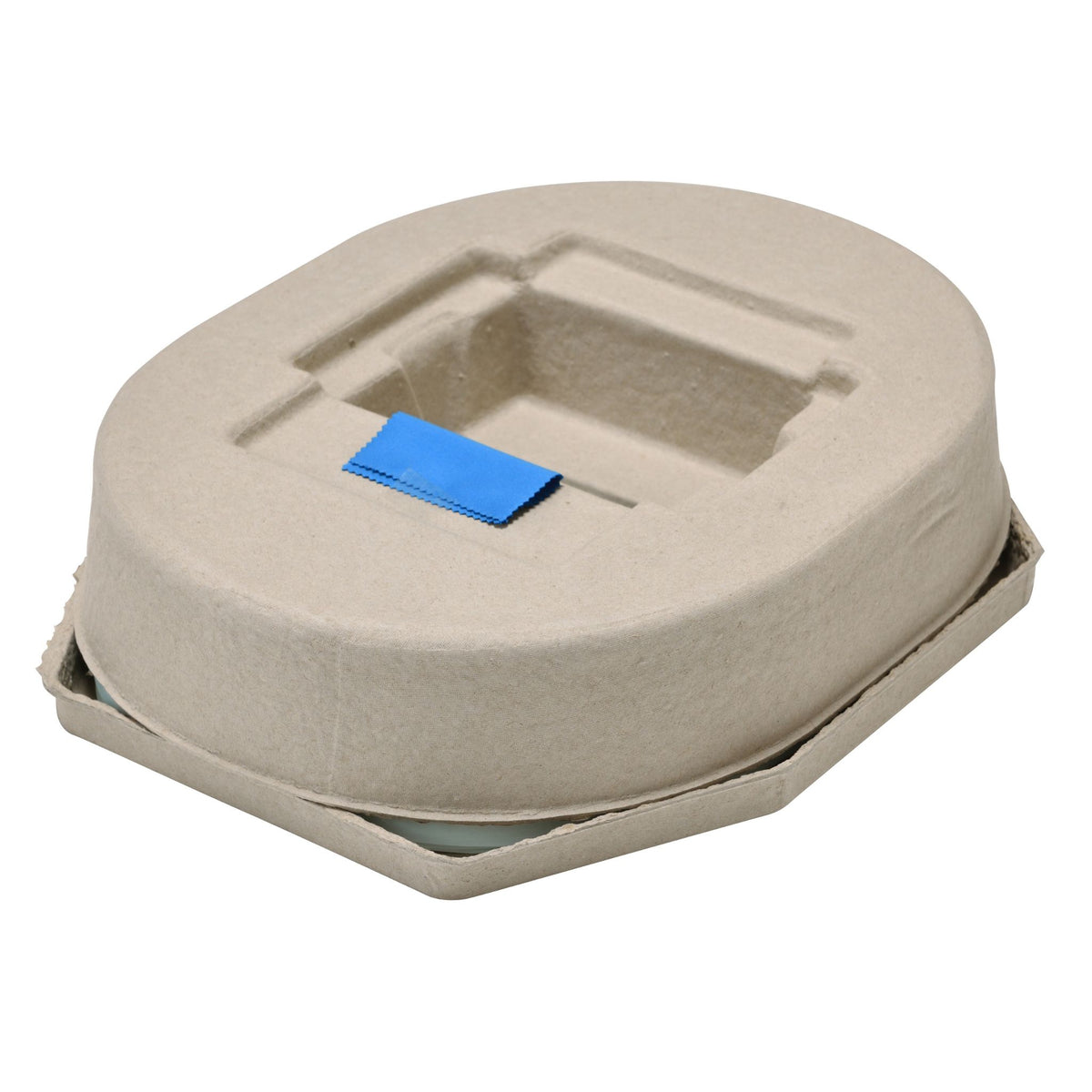 Wrappon replacement film cartridge in molded pulp packaging with blue pull tab