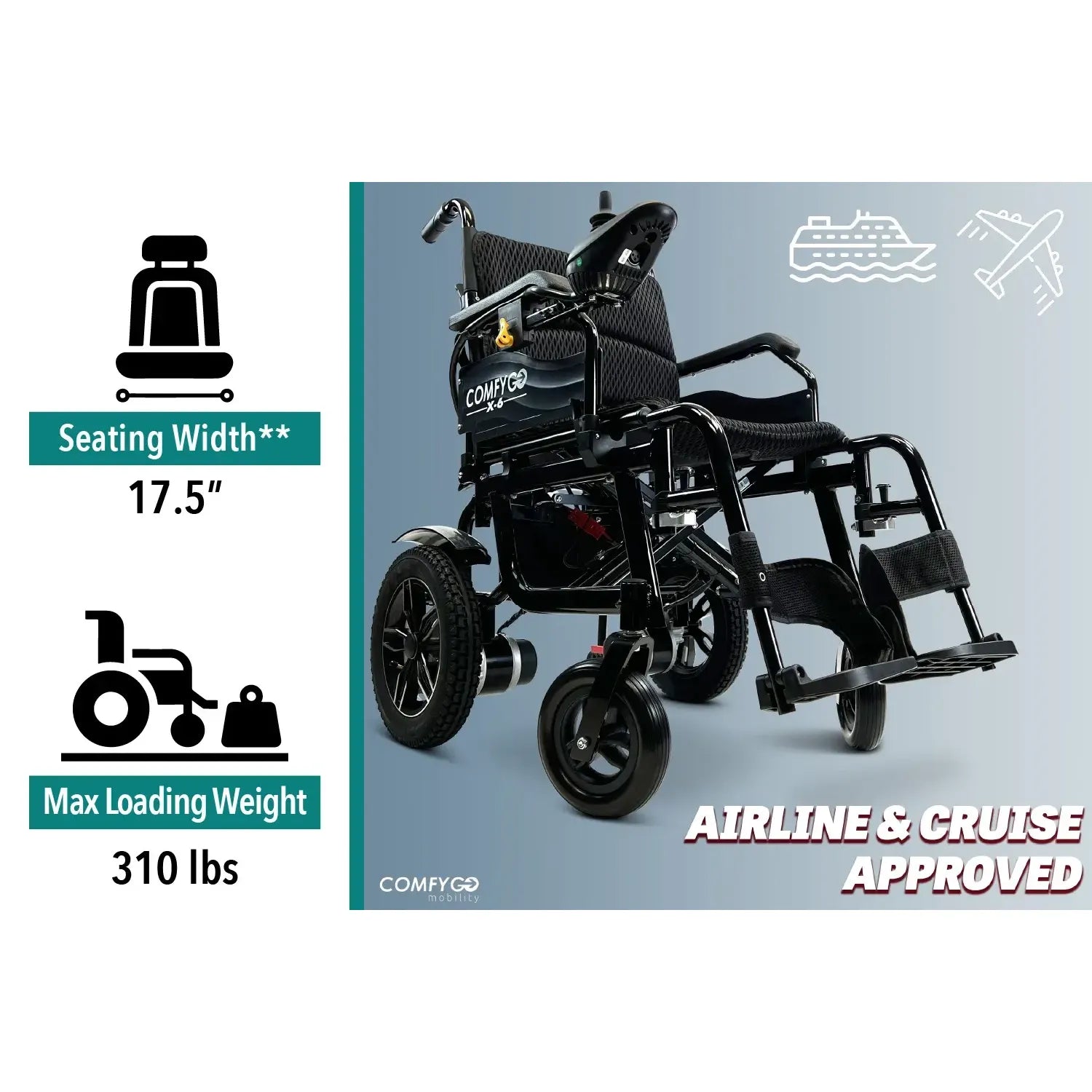 X-6 ComfyGO Lightweight Electric Wheelchair