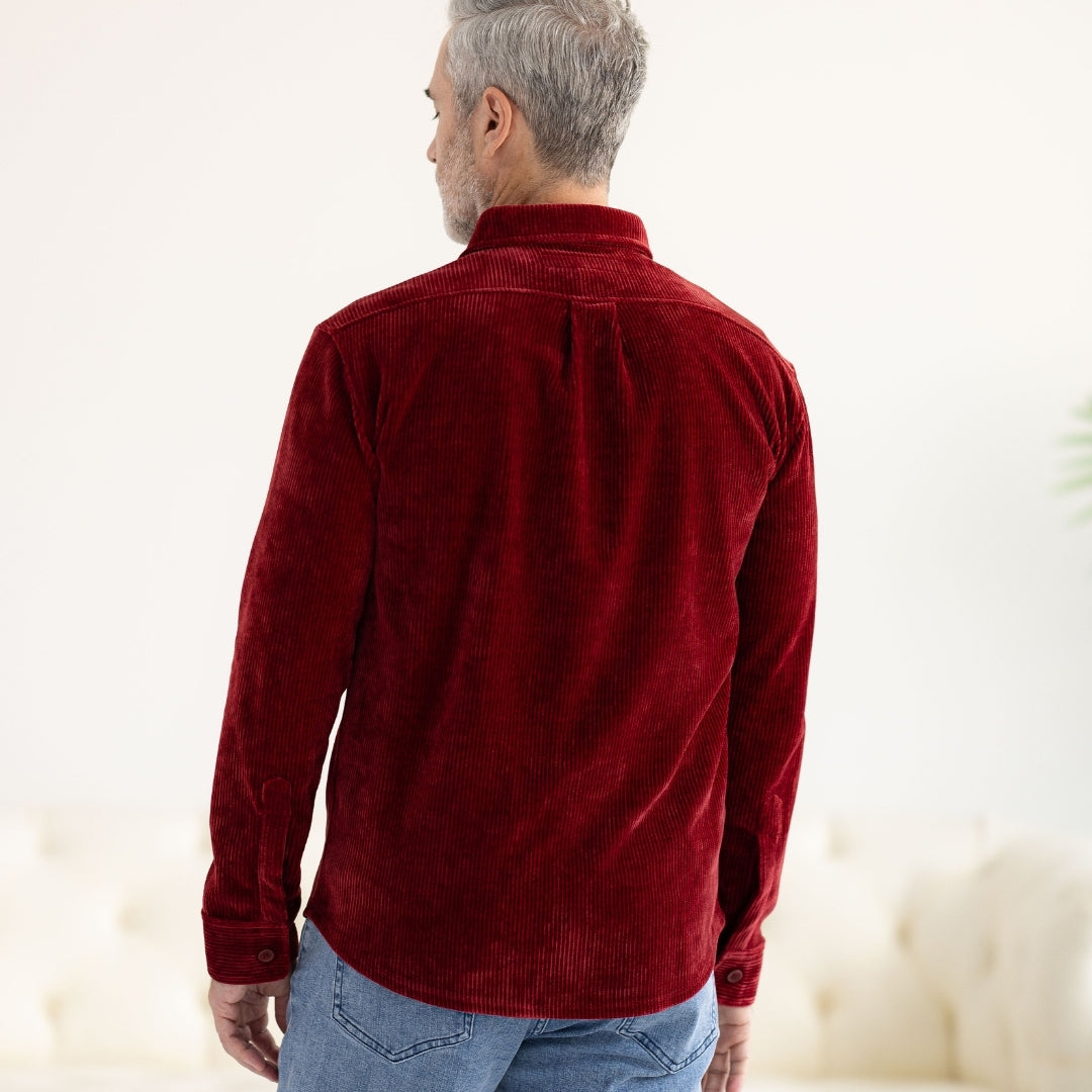 Adaptive Classic Red Everyday Corduroy Shirt with Magnetic Closures and Pockets
