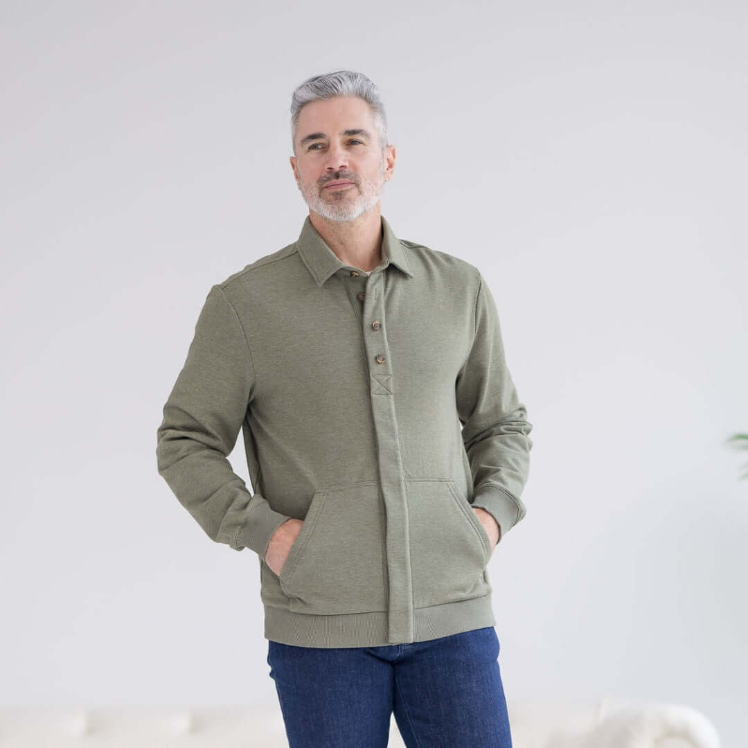 The Adaptive Magnetic Front Sweatshirt in Heathered Olive