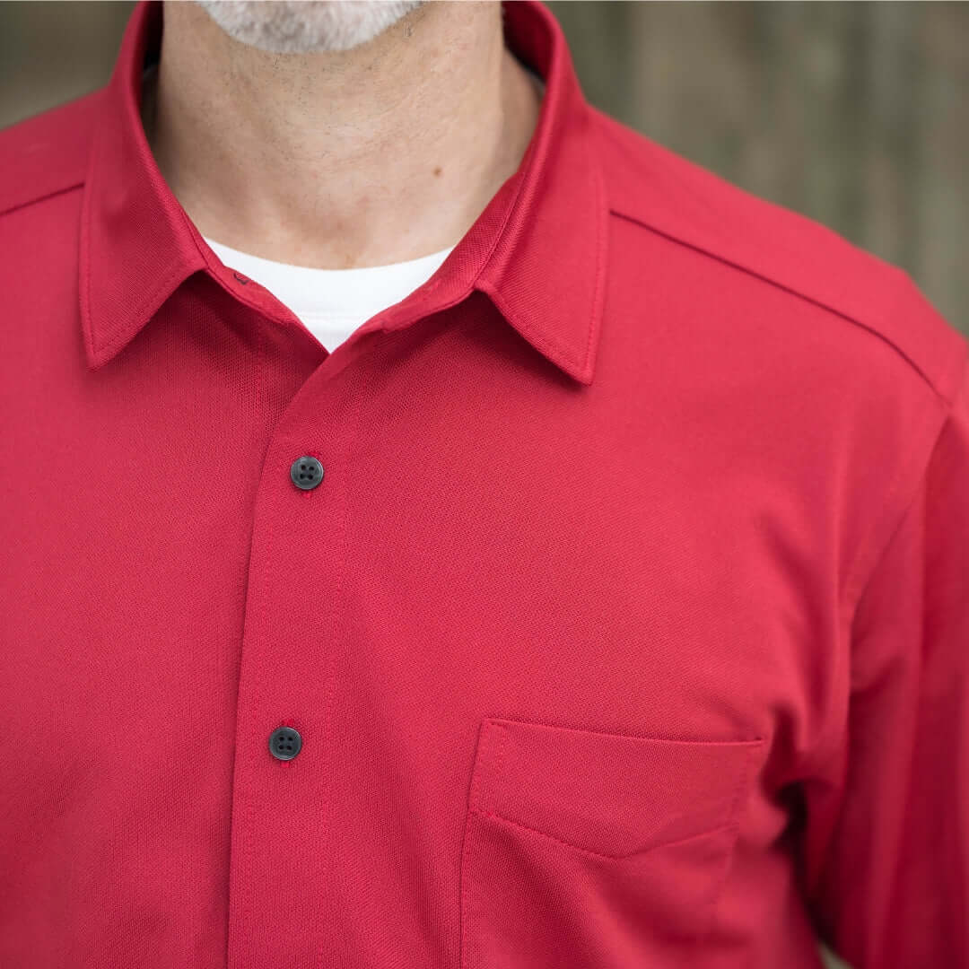 Adaptive Rio Red Magnetic Front Long Sleeve Cooling Polo With Pocket