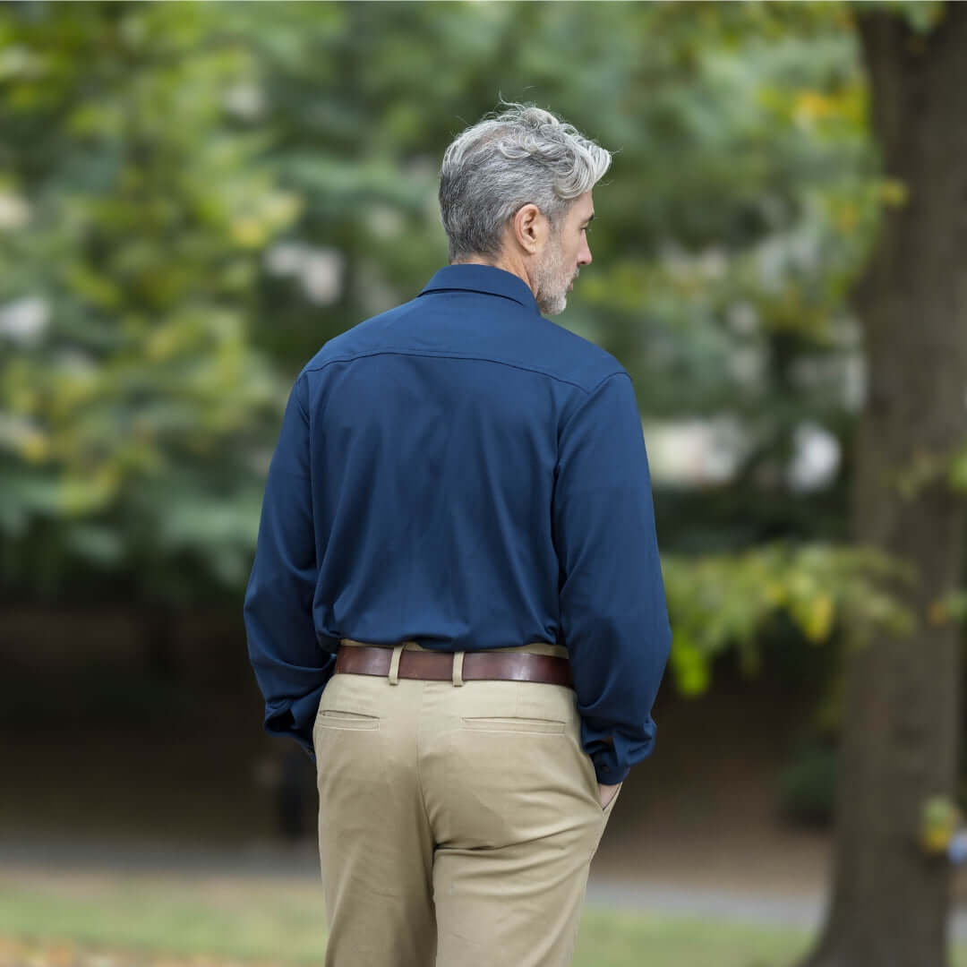 Adaptive True Navy Magnetic Front Long Sleeve Cooling Adaptive Polo with Pocket