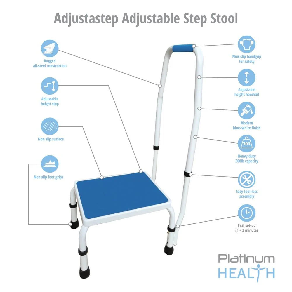 AdjustaStep Deluxe Step Stool with Handrail - Available in 300lb and 750lb Weight Capacity