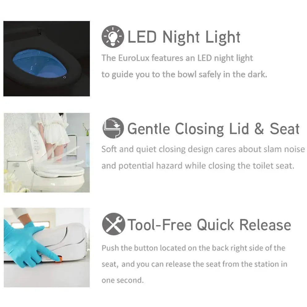 EuroLux Premium Bidet Toilet Seat, Electronic (No Outlet Required)