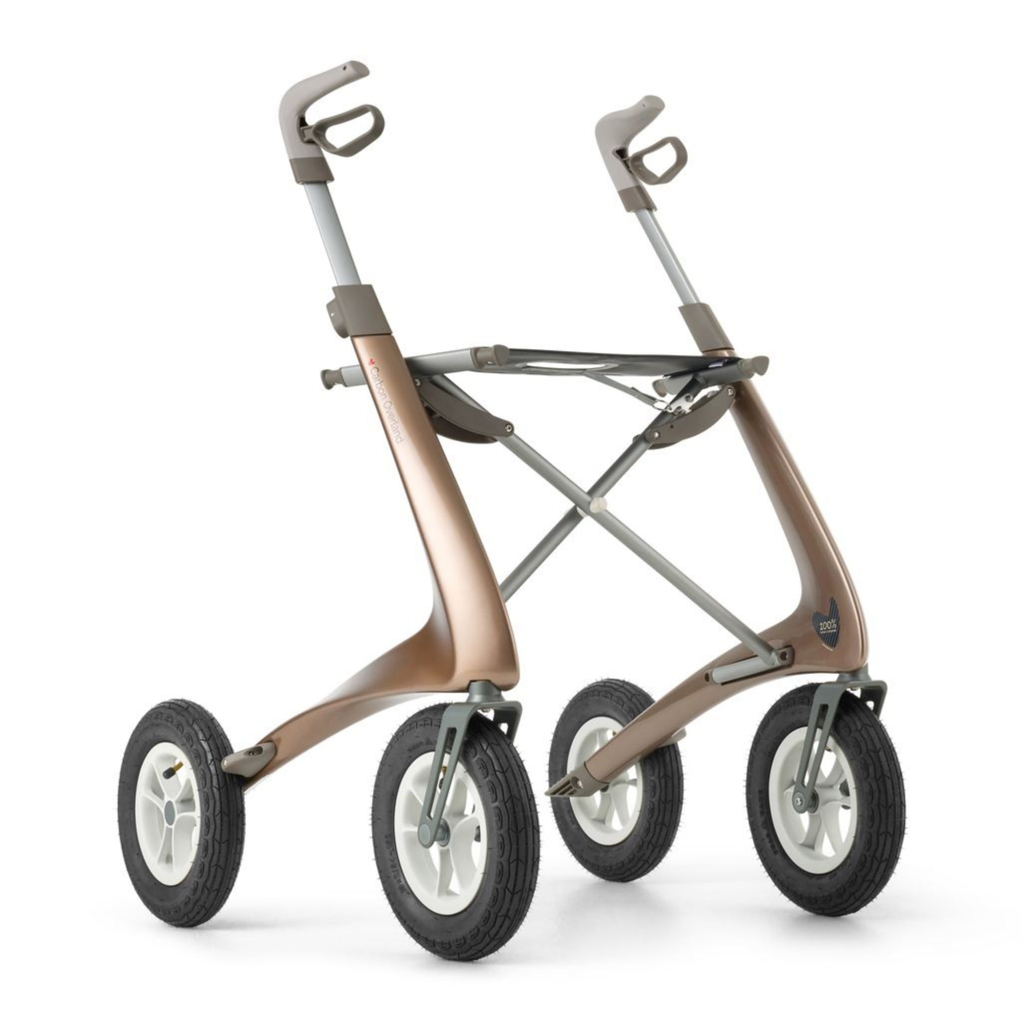 byACRE Carbon Overland all-terrain rollator in Bentley Brown with pneumatic wheels for outdoor terrain and trail use.