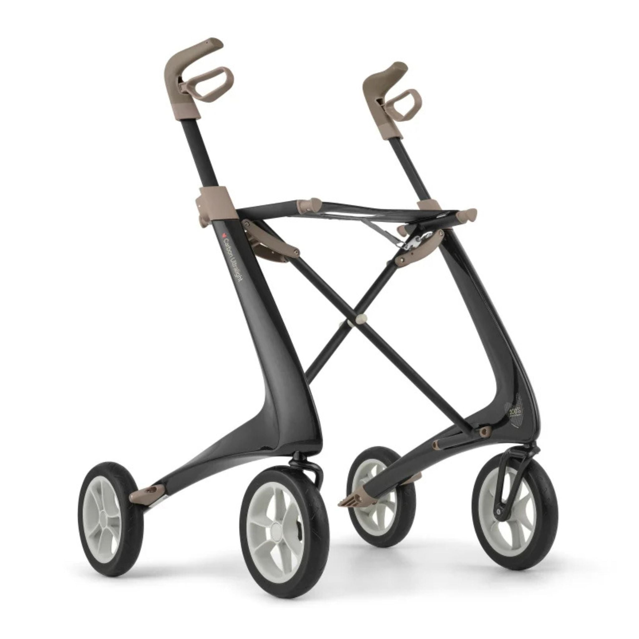 Carbon Black byACRE Carbon Ultralight carbon fiber rollator with ergonomic handles, seat, and puncture-proof wheels