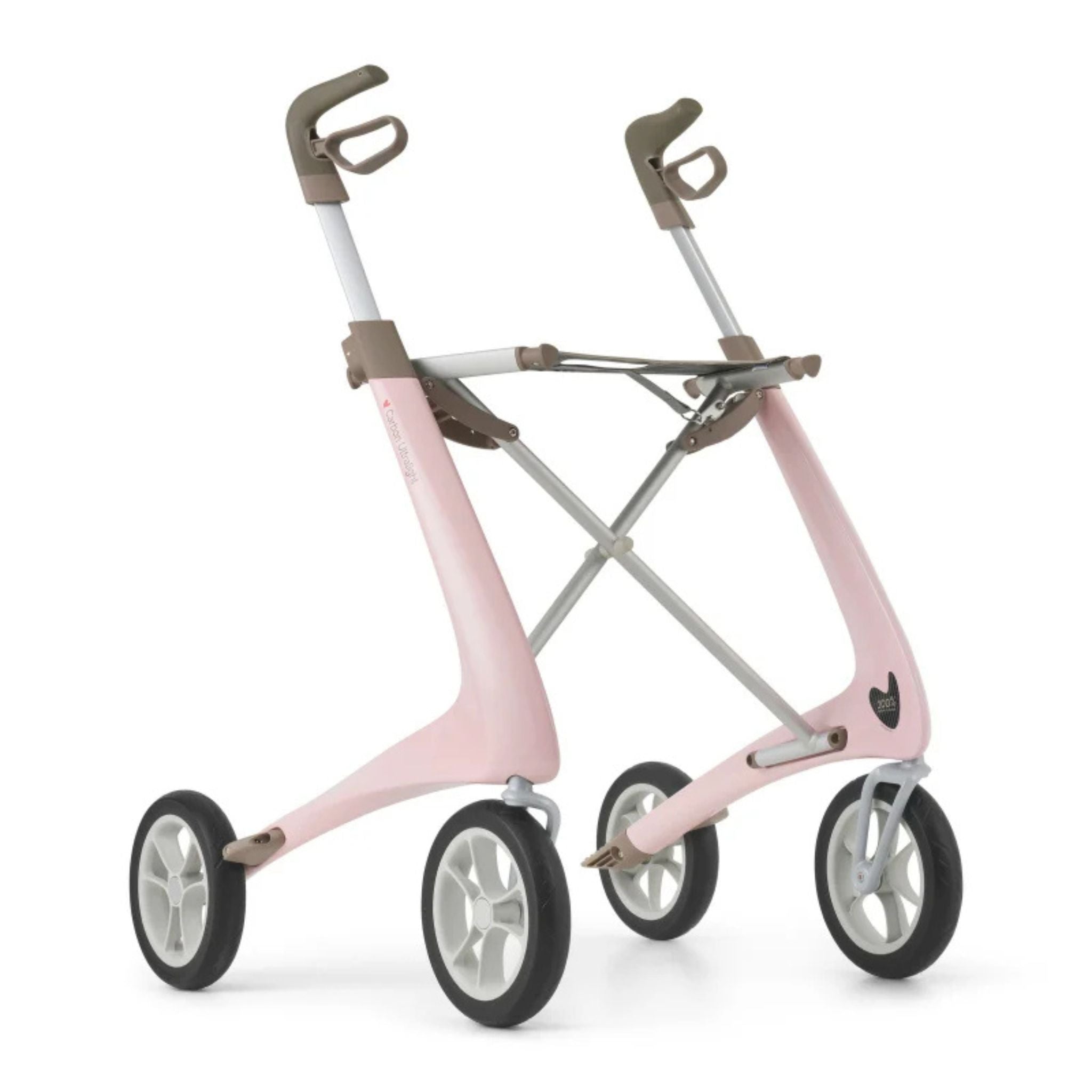 Pale Rose byACRE Carbon Ultralight carbon fiber rollator with ergonomic handles, seat, and puncture-proof wheels