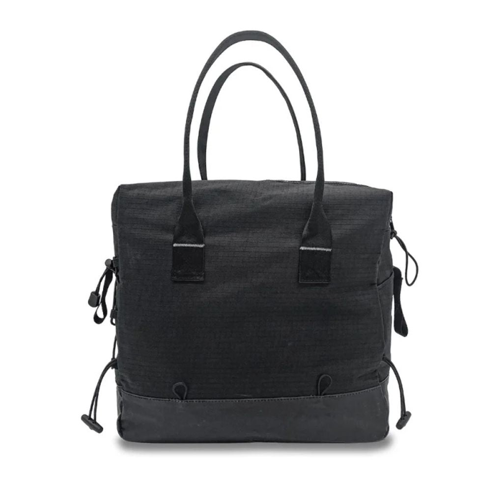 Rear view of the charcoal byACRE Daypack rollator bag showing carry handles and rear elastic attachment loops