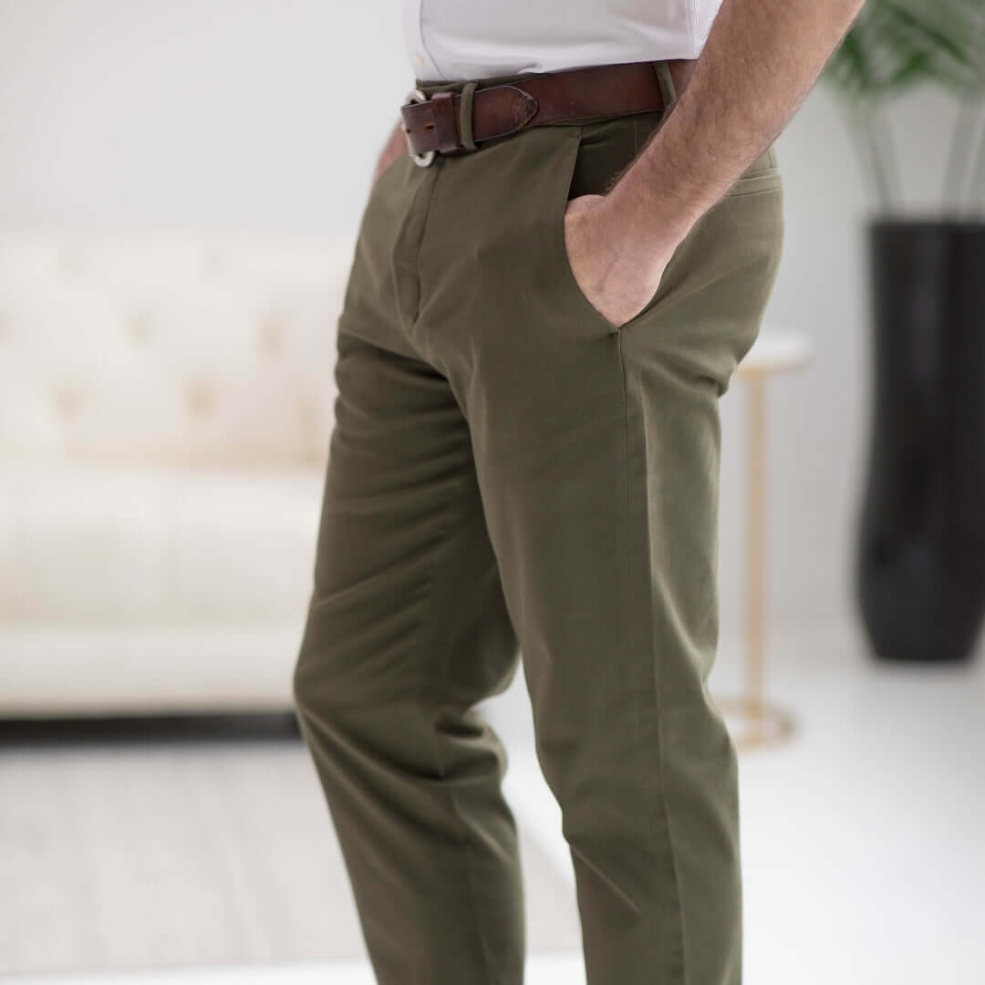 Flat Front Adaptive Easy-Care Chino Twill Pant with Magnetic Closures - Olive