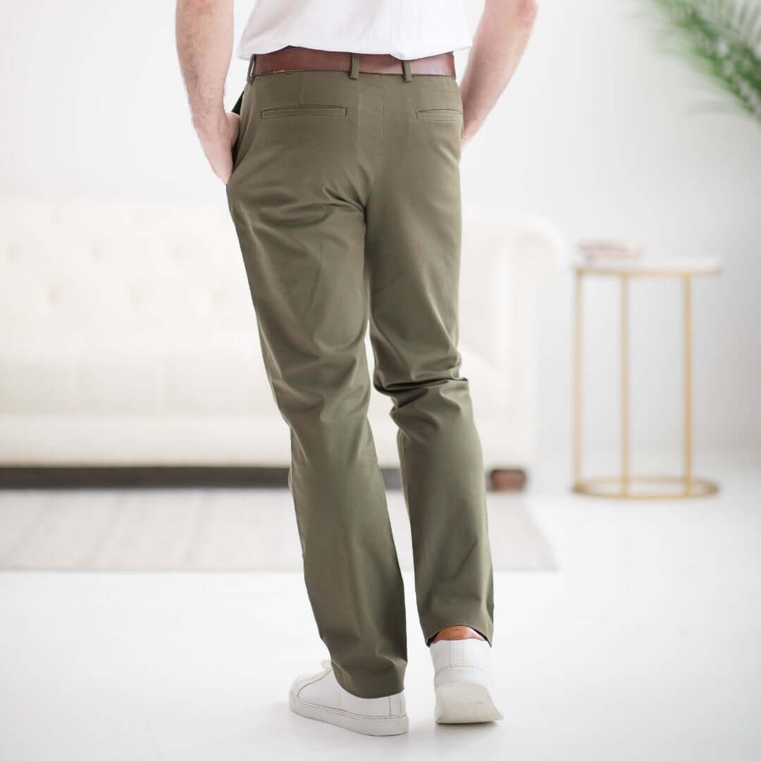 Flat Front Adaptive Easy-Care Chino Twill Pant with Magnetic Closures - Olive