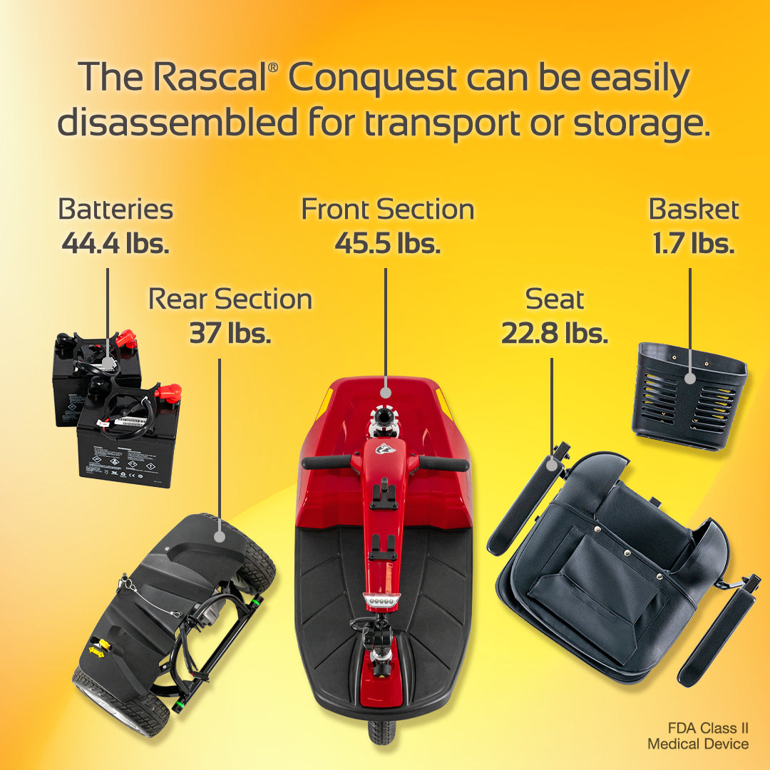 Rascal Conquest 3-Wheel Mobility Scooter – Heavy-Duty Scooter with Tight Turning Radius & 15.4-Mile Range