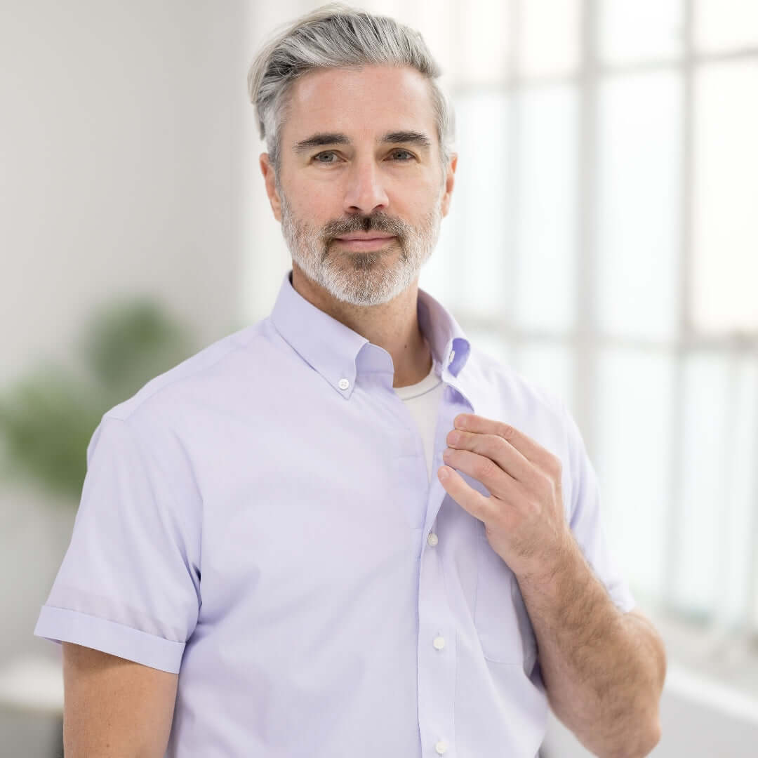 Lavender Short Sleeve Button Down Collar Shirt with Magnetic Closures